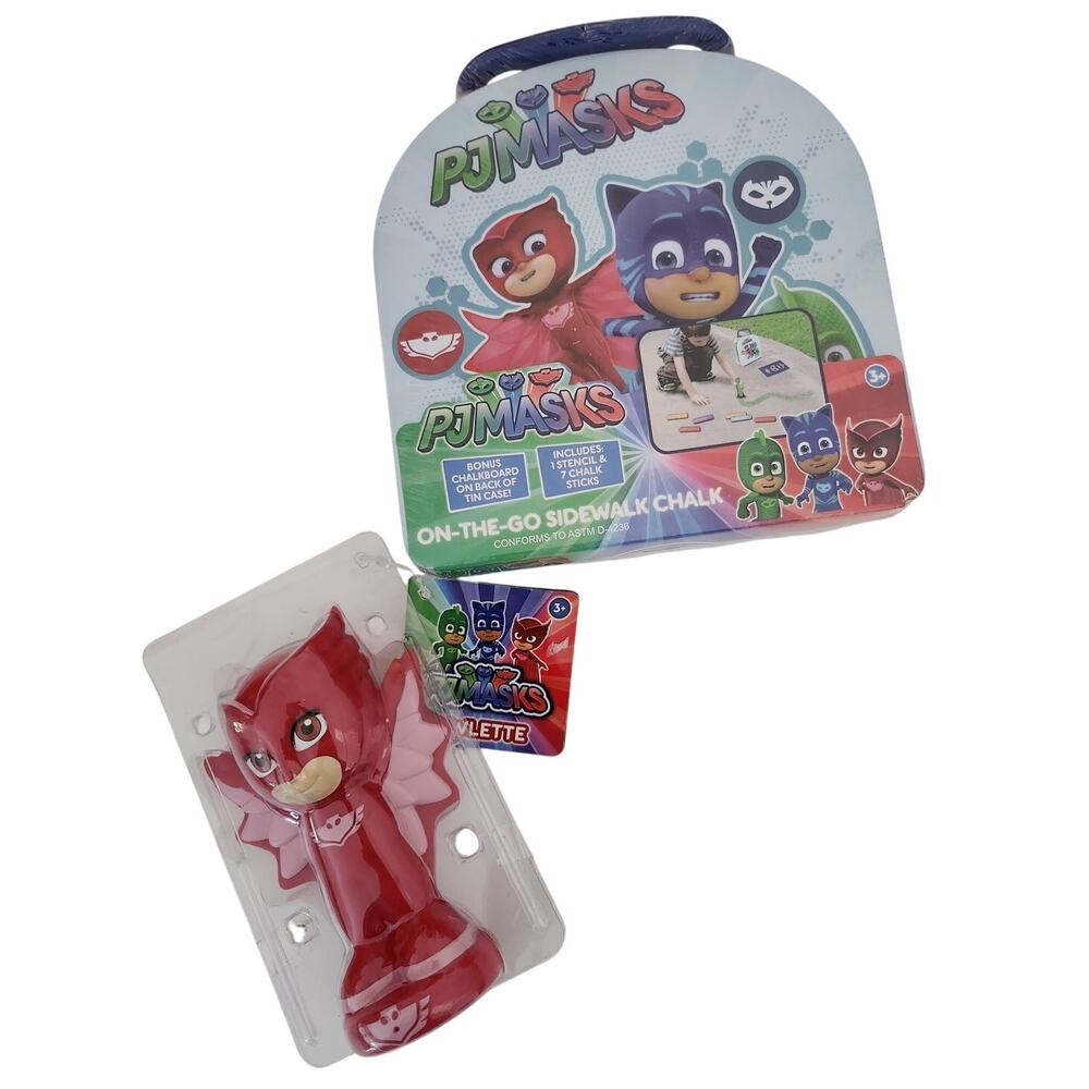New PJ masks Owlette and tin of chalk